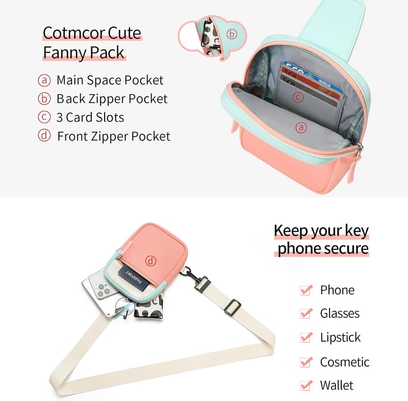 cotmcor Store Valentines Day Gifts for Kids: Fanny Pack Birthday Gift for 8 9 10 11 12 Year Old Teen Girls Trendy Stuff, Preppy Colorblock Crossbody Bag Adjustable Sling Belt Bags Purse for Travel Outdoor - Image 3